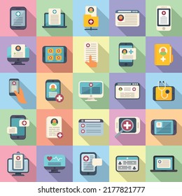 Electronic patient card icons set flat vector. Medicine care. Digital display