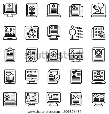 Electronic patient card icons set. Outline set of electronic patient card vector icons for web design isolated on white background