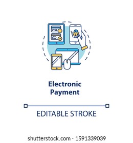Electronic payment concept icon. Digital fiancial transfer idea thin line illustration. Banking operation. Wireless transaction. E-payment. Vector isolated outline drawing. Editable stroke