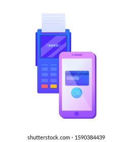 Electronic payment with paying by acquiring machine and phone illustration