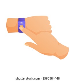 Electronic payment with paying by connected to wifi smartwatch illustration