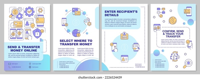Electronic payment system brochure template. Internet banking. Leaflet design with linear icons. Editable 4 vector layouts for presentation, annual reports. Arial, Myriad Pro fonts used