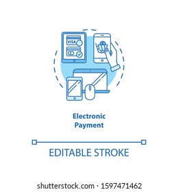 Electronic payment turquoise concept icon. Digital financial transfer idea thin line illustration. Banking operation. Wireless transaction. E-payment. Vector isolated outline drawing. Editable stroke