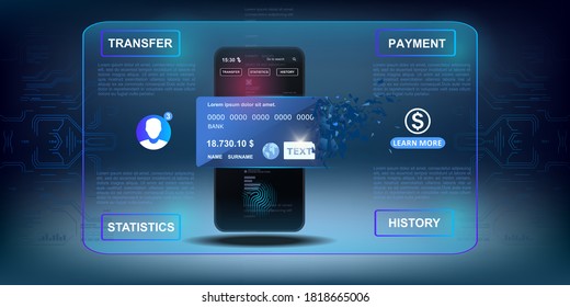 Electronic payments. Payment by card through a mobile application. Mobile banking. Account and credit card management. Online bank. Smart wallet concept with credit, debit card payment application