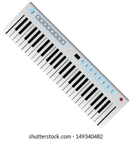 Electronic piano with 48 keys with display and controls. Vector illustration.