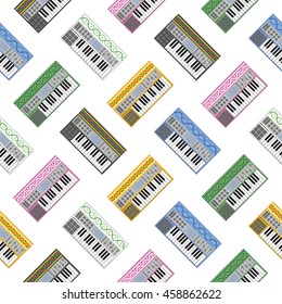 Electronic piano seamless pattern. Musical instruments. Colorful backdrop for your design.