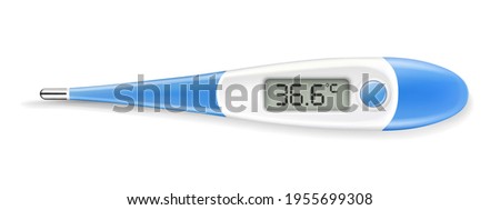 Electronic plastic modern thermometer isolated on white. A realistic temperature diagnostic tool. 3d vector illustration. Fever diagnostic and healthcare concept