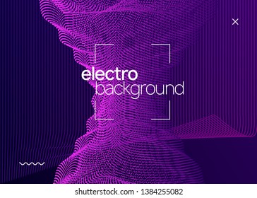Electronic poster. Digital discotheque banner template. Dynamic fluid shape and line. Neon electronic poster. Electro dance dj. Music sound fest. Night club event flyer. Techno party.