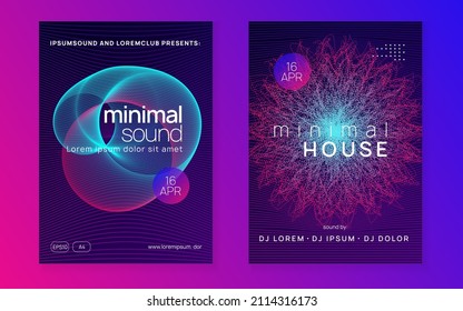 Electronic poster. Dynamic fluid shape and line. Energy show magazine set. Neon electronic poster. Electro dance dj. Music sound fest. Night club event flyer. Techno party.