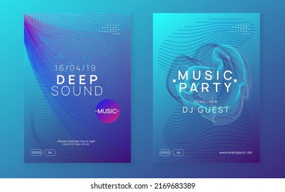 Electronic poster. Dynamic fluid shape and line. Futuristic concert magazine set. Neon electronic poster. Electro dance dj. Music sound fest. Night club event flyer. Techno party.