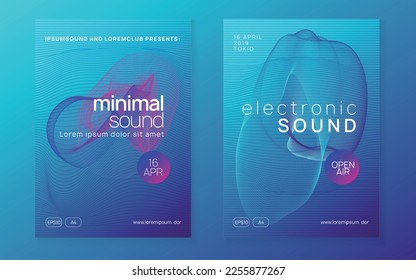 Electronic poster. Dynamic fluid shape and line. Commercial show brochure set. Neon electronic poster. Electro dance dj. Music sound fest. Night club event flyer. Techno party.