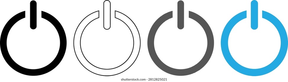 Electronic power switch vector illustration for interface design. Circular start button symbols. Technology control icons for computer system and hardware standby mode.