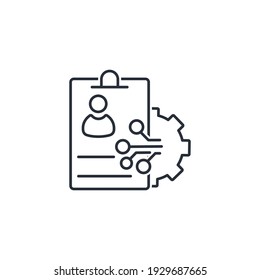 Electronic processing of personal data. Data are analyzed personal favorite before bring data to used. Vector linear icon isolated on white background.