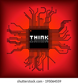 electronic processor with word "THINK" (can be removed), Vector design