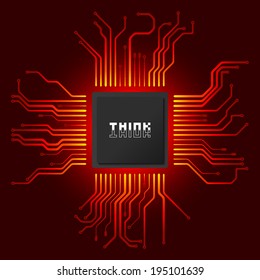 electronic processor with word "THINK" (can be removed), Vector design