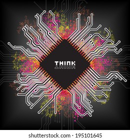 electronic processor with word "THINK" (can be removed), Vector design