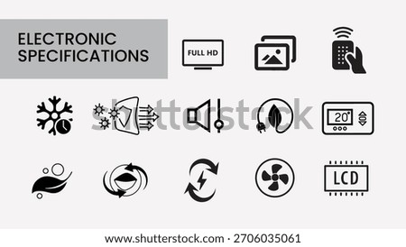 Electronic Product Specifications Icon Set: Display, Energy, and Performance