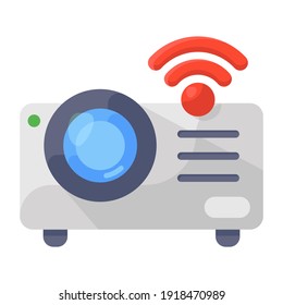 
Proyector electrónico con señales, concepto de icono de proyector inteligente