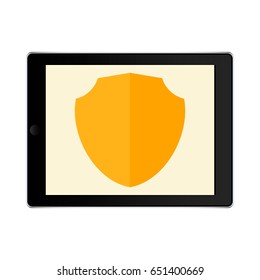 electronic protection, security  of tablet computers. tablet with the image of the shield. vector illustration.