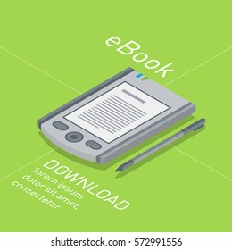 Electronic reader book with stylus new 3d colorful icon. Mobile tablet device. Modern gadget. Isometric flat badge. Education symbol logo. Illustration vector art.