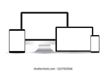 Electronic realistic set of monitor, laptop, tablet, smartphone - Stock Vector illustration