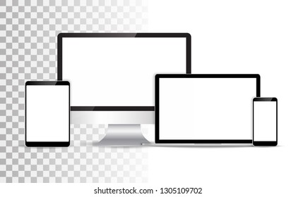 Electronic realistic set of monitor, laptop, tablet, smartphone - Stock Vector illustration