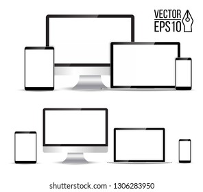 Electronic realistic set of monitor, laptop, tablet, smartphone - Stock Vector illustration