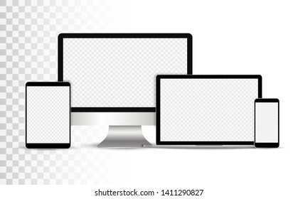 Electronic realistic set of monitor, laptop, tablet, smartphone - Stock Vector illustration