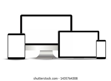 Electronic realistic set of monitor, laptop, tablet, smartphone - Stock Vector illustration