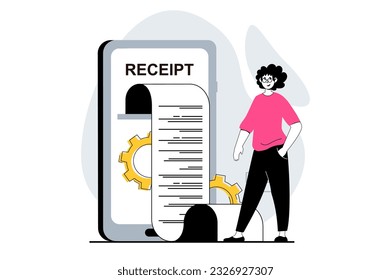 Electronic receipt concept with people scene in flat design for web. Man receiving digital check and making online transaction in app. Vector illustration for social media banner, marketing material.