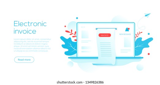 Electronic receipt or invoice in flat vector illustration. Digital bill for mobile internet banking concept. Online transaction via smartphone. Website or webpage layout template.