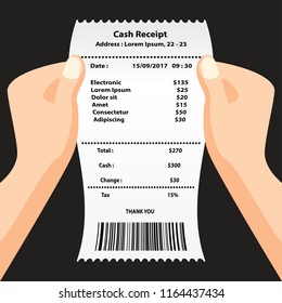 ELECTRONIC receipt printed, paper financial check. vector illustration