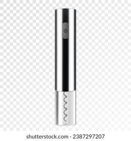 An electronic rechargeable corkscrew, isolated on white background. Electronic cordless corkscrew. Gray metal. Realistic 3d vector illustration