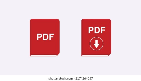 Electronic red book in pdf format template. Realistic volume with web arrow for reading on electronic devices with useful vector pastime