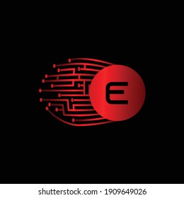 Electronic Red Circuit Board Letter E Logo Design. Electronic Letter E Logo Design. Modern and digital Logo Design for Letter E.