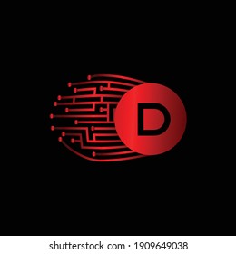 Electronic Red Circuit Board Letter D Logo Design. Electronic Letter D Logo Design. Modern and digital Logo Design for Letter D.