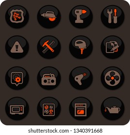 Electronic repair color vector icons on dark background for user interface design