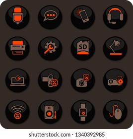 Electronic repair color vector icons on dark background for user interface design