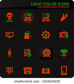 Electronic repair easy color vector icons on darken background for user interface design