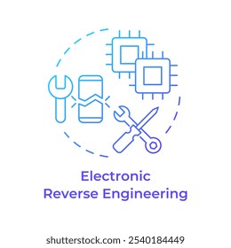 Electronic reverse engineering blue gradient concept icon. Electronic components and circuits. Technical repair. Round shape line illustration. Abstract idea. Graphic design. Easy to use in article