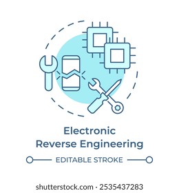Electronic reverse engineering soft blue concept icon. Electronic components and circuits. Technical repair. Round shape line illustration. Abstract idea. Graphic design. Easy to use in article