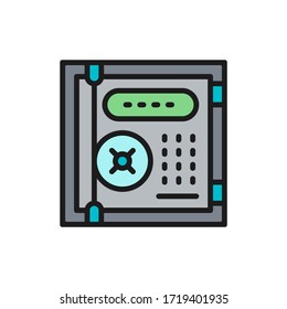 Electronic safe, personal protection, cryptography flat color line icon.