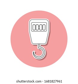 Electronic scales with hook sticker icon. Simple thin line, outline vector of web icons for ui and ux, website or mobile application