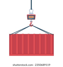 Electronic scales for weighing large items are suspended from container weighing crane. warehouse equipment for measurement, delivery storage cartoon flat style isolated vector concept