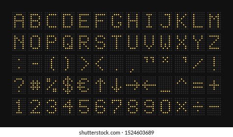 Electronic scoreboard. Alphabet with special characters. Vector illustration. svg