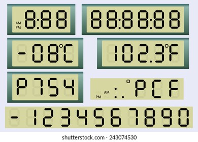 Electronic scoreboard clock and thermometer. Vector illustration.