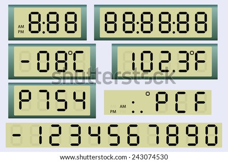 Electronic scoreboard clock and thermometer. Vector illustration.