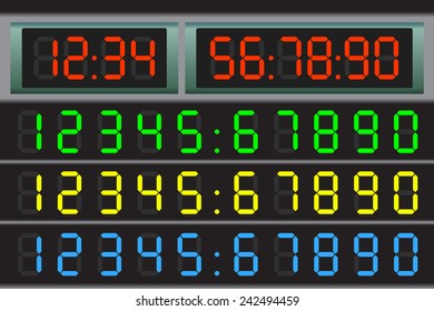 Electronic scoreboard with a set of multi-colored figures.