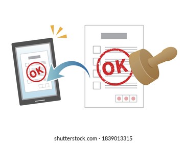 Elektronisches Siegel. Bild-Illustration der Genehmigung, OK (Tablet-Gerät)