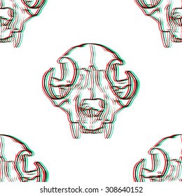 Electronic seamless cat skull seamless pattern background. White background.